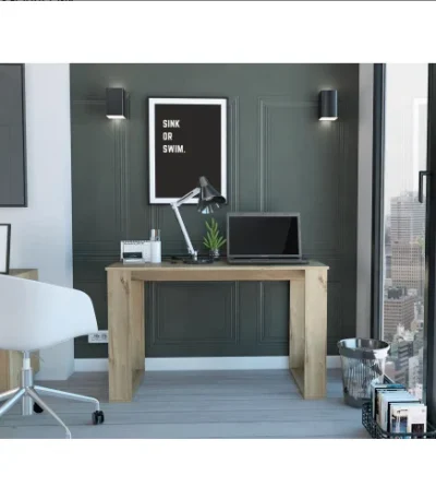 FCJ Oviedo 120 Wooden Writing Desk Light Oak Four Legs Adjustable and Extendable for Office or Living Room for Computer Use