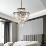 Ship From USA,24" Luxury Crystal Chandelier with Black Finish,Elegant 15 Light 5 Tier Pendant Light Fixture (Bulb Not