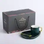 Ceramic Cup Dish Set Nordic Green Water Ware Coffee Cup Rectangular Tray Small Spoon Gift Box Home Bar Decoration Tea Cup