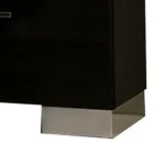 Modern nightstand with high gloss lacquer finish and chrome handles, featuring two drawers and adjustable feet