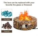 Outdoor Furniture Fire Pit Table 40,000 BTU Stone Gas Fire Stove Pit – styled in a modern Outdoor setting