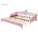 Modern twin extending daybed with LED lights and crown headboard in white PU leather