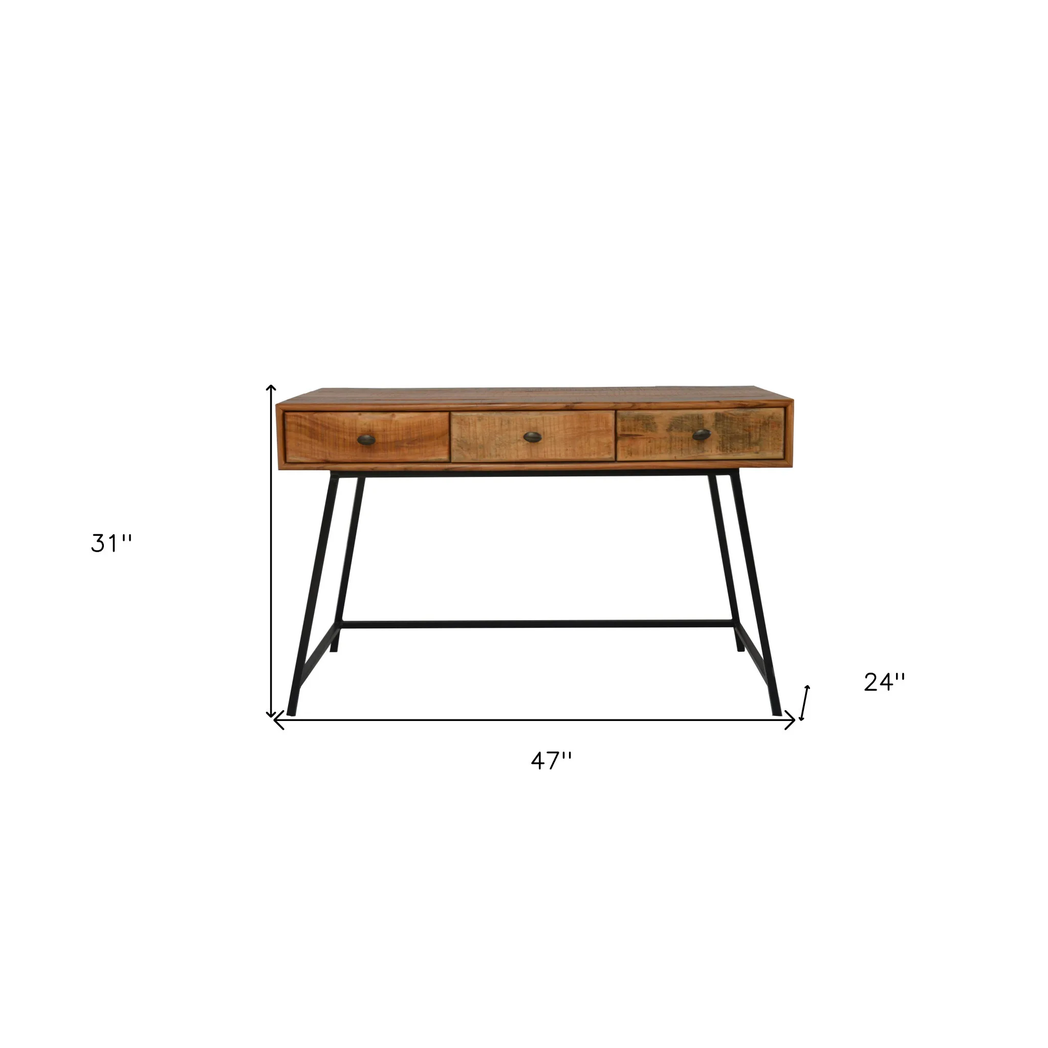 HMS 47" Solid Wood Writing Desk in Natural and Black with Three Drawers-for Office Use