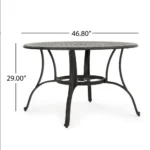 Goldoma Outdoor Cast Aluminum Circular Dining Table in Bronze with lattice design and umbrella hole