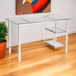 HMS 47" Writing Desk with Clear Silver Glass and Metal Contemporary Computer Desk