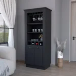 HMS 70 Rustic Modern Dining Black Bar Cabinet Home Use Wine Storage with Iron Wood Oak Panel Materials - Image 5