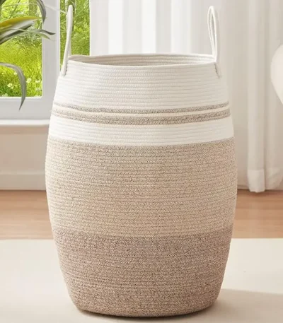OIAHOMY Laundry Hamper Woven Cotton Rope Large Clothes Hamper 25.6" Height Tall Laundry Basket