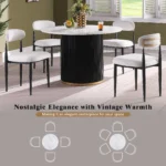 Goldoma 46-inch faux marble dining table set for 4 with black wave metal base and gold accents in a modern dining room