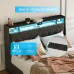 Goldoma Full Size Soft Bed Frame with Ergonomic Headboard, Built-In Outlets, USB Charger & LED Lighting – base detail