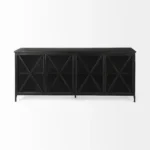 HMS 16" Modern Black Iron Sideboard with Four Glass Doors Solid Oak Dining Room Furniture for Living Room Home Furniture