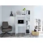 HMS 40" White Computer Desk with Shelf and Drawer Adjustable Simple Modern Office Desk Wooden and Metal Computer Table