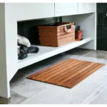 HMS 20" Premium Anti-Slip Teak Shower Bath Mat Modern TPR Design for Home Bathrooms and Hotels