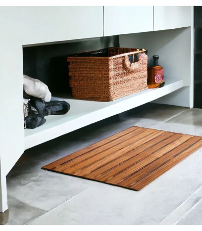 HMS 20" Premium Anti-Slip Teak Shower Bath Mat Modern TPR Design for Home Bathrooms and Hotels