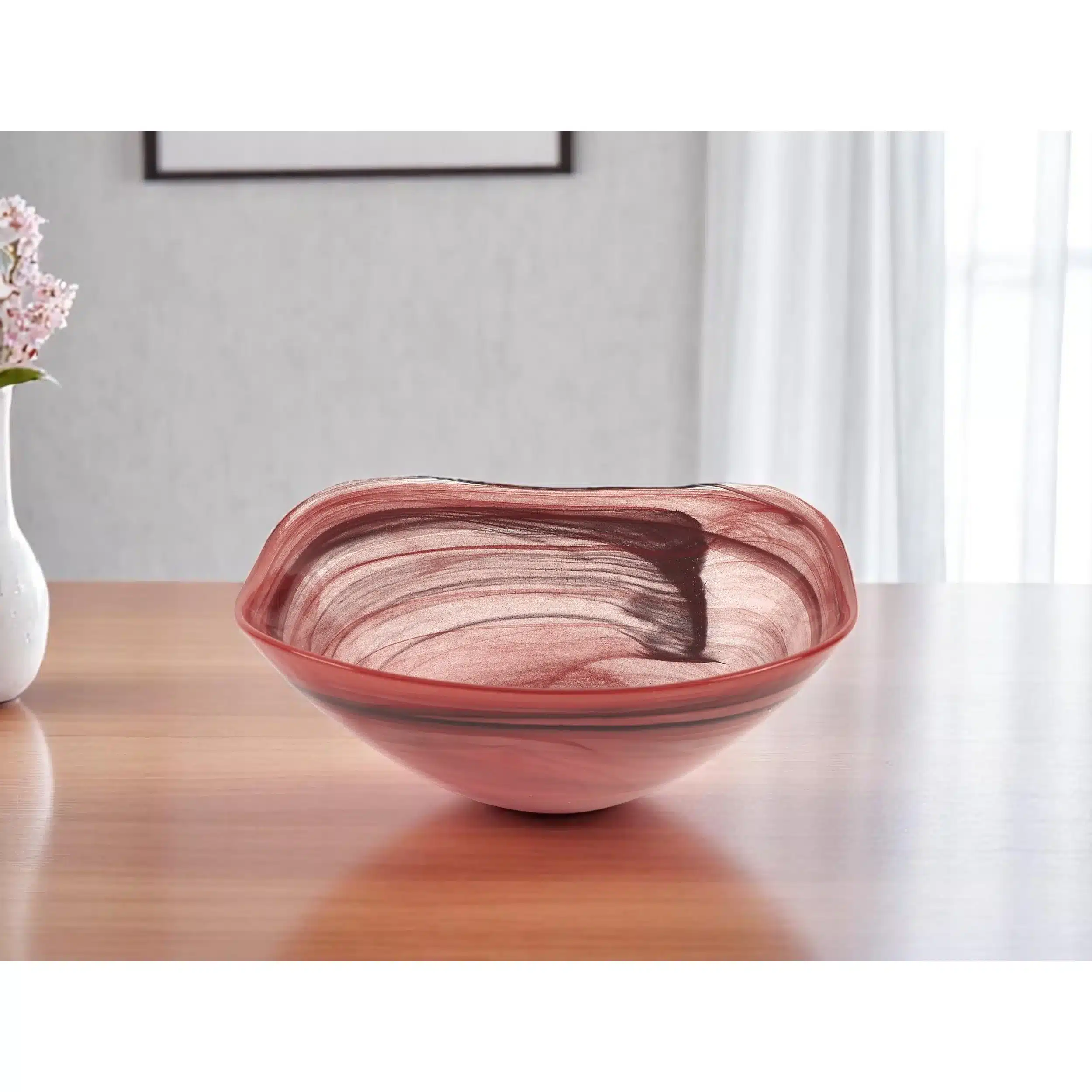 HMS 10" Red and White Alabaster Glass Square Salad Bowl Elegant Dinnerware Addition HMS 10" Red and White Alabaster Glass Square Salad Bowl Elegant Dinnerware Addition