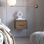 Dark brown wall mounted floating nightstand with drawer for bedroom storage