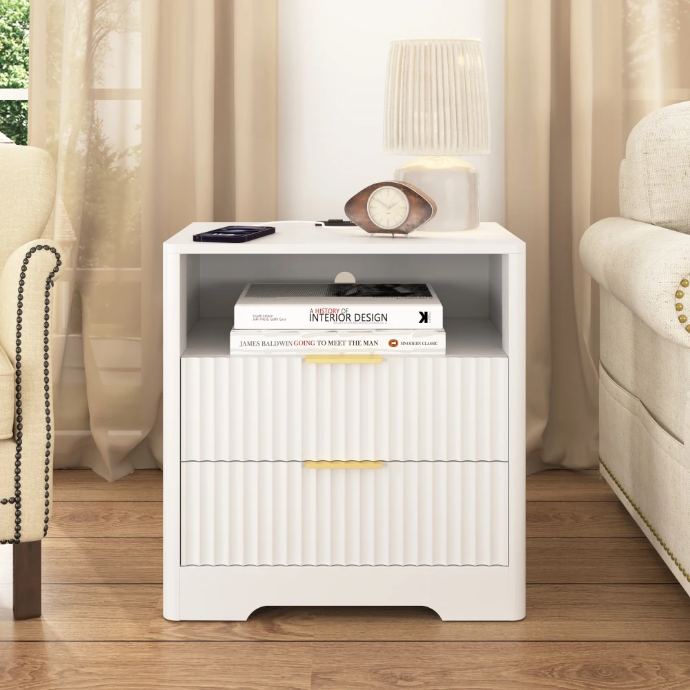 Hace8183e293d461a8e542a841a93594cK.webp Nightstand with charging station smart bedside table with storage drawers in white