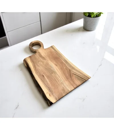 22 inch live edge cutting board made from HMS brown solid wood with natural bark edge