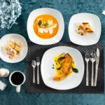 Elegant 50-piece porcelain tableware set by MALACASA Elisa series on a dining table