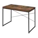 FCJ Solid Wood Writing Desk Weathered Oak and Black with Metal Sled Base Foldable Computer Table for Home Office