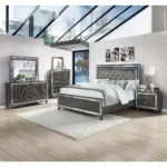 Glam contemporary 2-drawer mirror nightstand gray finish