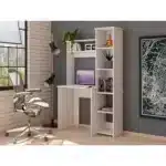 FCJ Five-Shelf Computer Desk with Superior Bookshelf Simple Design White for Office or Living Room Use