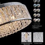 Modern Chrome Crystal Chandelier for Dining Room, 19" Round Chandeliers Adjustable Height Hanging Pendant Light Fixtures