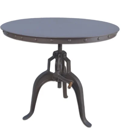 36 inch industrial gray round dining table with adjustable crank base