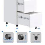 Pre-Assembled 5-Caster White FCJ Mobile 2-Drawer File Cabinet Metal Rolling Hanging Folders for Legal Letter Size for Home