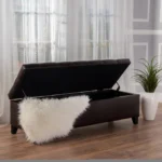 Goldoma dark brown faux leather tufted convertible storage ottoman with hidden storage compartment