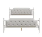Goldoma queen bed frame with tufted headboard in solid oak wood and velvet upholstery