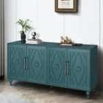 63'' Large Modern Sideboard Console Wooden Storage Cabinet Carved Flower Doors Metal Handle Adjustable Shelves for Living Room - Image 3