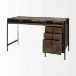 HMS Modern Melamine Wood Writing Desk Medium Brown 3 Drawers and 3 Open Shelves Versatile Office or Bedroom Furniture – base