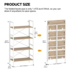 Wood Folding Bookshelf 5-Tier Foldable Shelf with X-Bracket Design Adjustable Feet Space-Saving Storage for Living Room