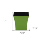 Lime green recycled plastic planter square pot with succulent plant on wooden table