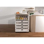 Kitchen on Wheels Storage Cabinet Kitchen Cart Accent Coffee Bar Cabinet Buffet Sideboard with Barn Door for Dining Room Kitchen - Image 3