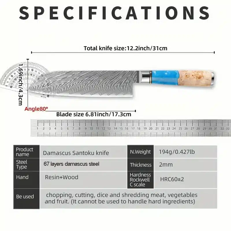 IOKO Japanese Style Chef Knife 67 Layers Damascus Steel 7 Inch Burlwood Kitchen Sushi Santoku Sashimi Santoku Chef Knife