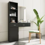 Modern black hair desk with multi-layer storage for makeup vanities
