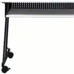 HMS 47" Modern White Black Computer Desk Adjustable Wooden Metal Table Glass Top Simple Space-Saving Assembled for Hotels