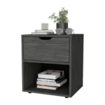 Elliott light gray nightstand with drawer and open shelf for bedside storage