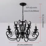 8-Light French Country Chandelier, Industrial Vintage Black Iron Pendant Light Fixture for Kitchen Island, Dining Room,