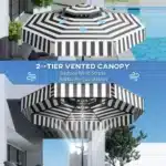 Black patio umbrella with tilt mechanism in outdoor setting