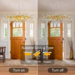 Modern crystal chandelier dining room oval tree branch pendant hanging above a dining table