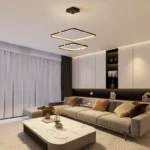Modern Black 2-Ring LED Chandelier, Dimmable Rectangular Pendant Light for Dining Room, Kitchen Island, Living Room, Hallway