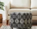 Goldoma 19" Gray Cotton and Leather Cube Ottoman with Wood Base – Foldable Storage Stool for Seating and Footrest