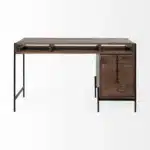 HMS Modern Melamine Wood Writing Desk Medium Brown 3 Drawers and 3 Open Shelves Versatile Office or Bedroom Furniture