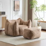 Best bean bag sofa with ottoman in ultra-soft faux fur modern round design