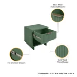 Sage Green Nightstand with Drawer and Open Shelf – Modern Under-Bed Storage – styled in a modern Nightstands setting