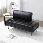Goldoma 55-inch modern swivel ottoman with hidden storage in black faux leather - multi-functional living room bench