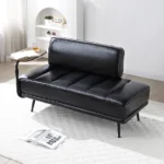Goldoma 55-inch modern swivel ottoman with hidden storage in black faux leather - multi-functional living room bench