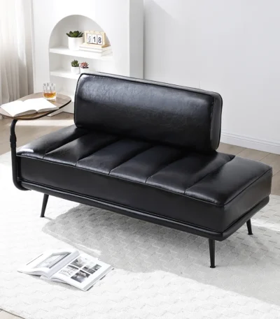 Goldoma 55-inch modern swivel ottoman with hidden storage in black faux leather - multi-functional living room bench